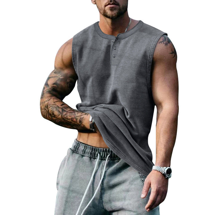 Herren ärmelloses Henley-Shirt mit Knopfleiste und weichem Baumwollmix Drune