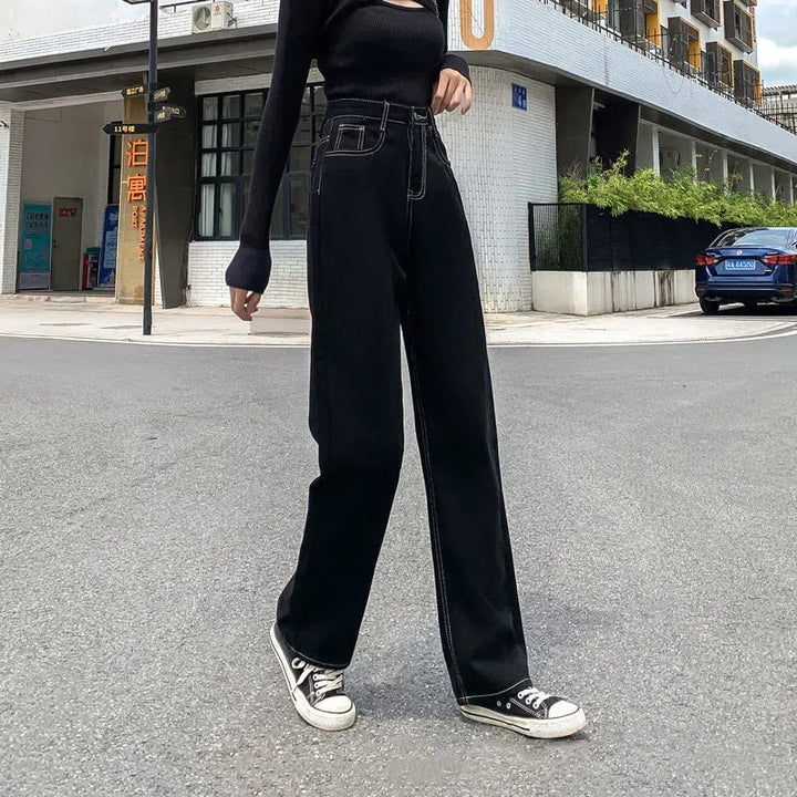 Damen Hochgeschnittene Jeans mit weitem Bein Drune