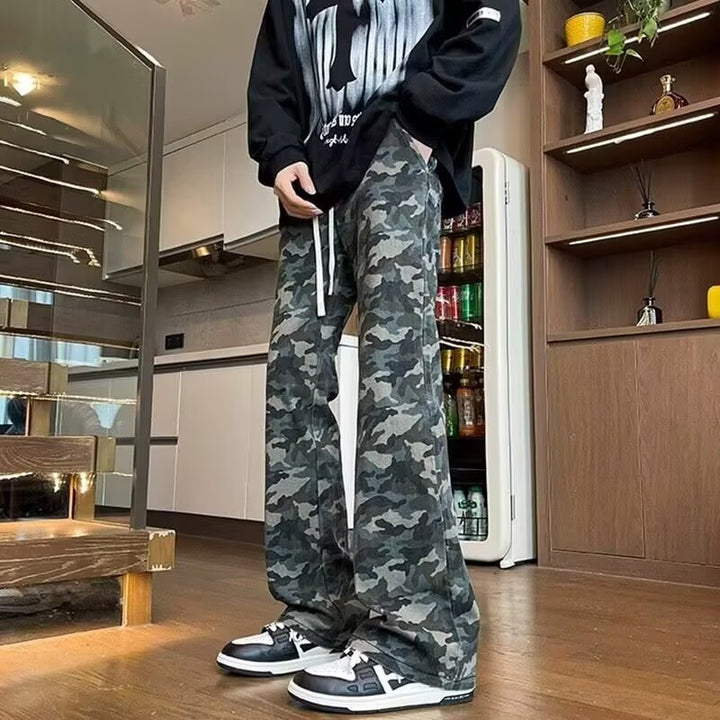 Herren weite Cargohose mit modischem Camouflage-Muster und verstellbarem Bund Drune