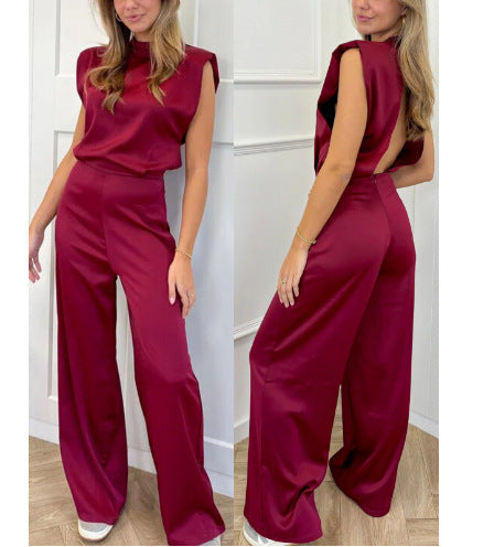 Damen Eleganter Jumpsuit mit geraden Beinen und hohem Kragen Drune