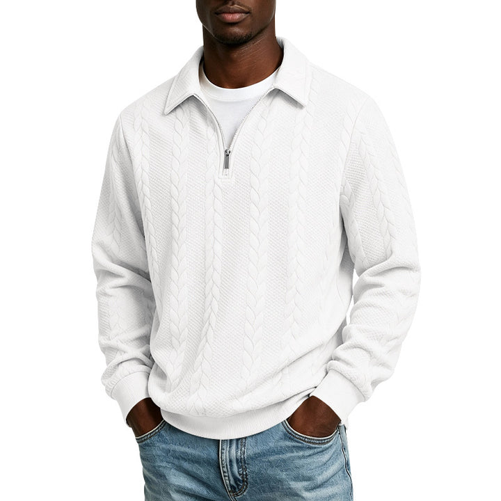 Herren Troyer-Strickpullover mit halbem Reißverschluss und Zopfmuster Drune
