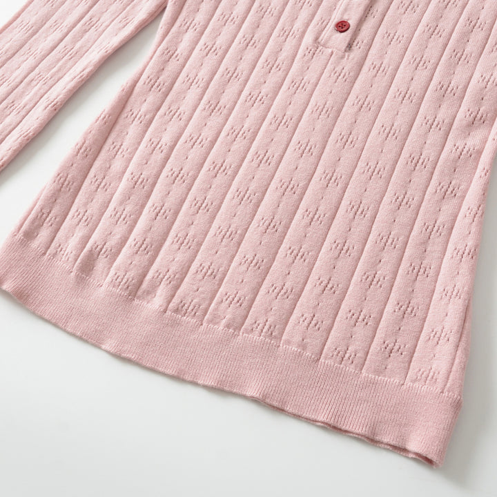 Damen Feinstrick-Longsleeve mit Knopfleiste und Strukturstrick Drune