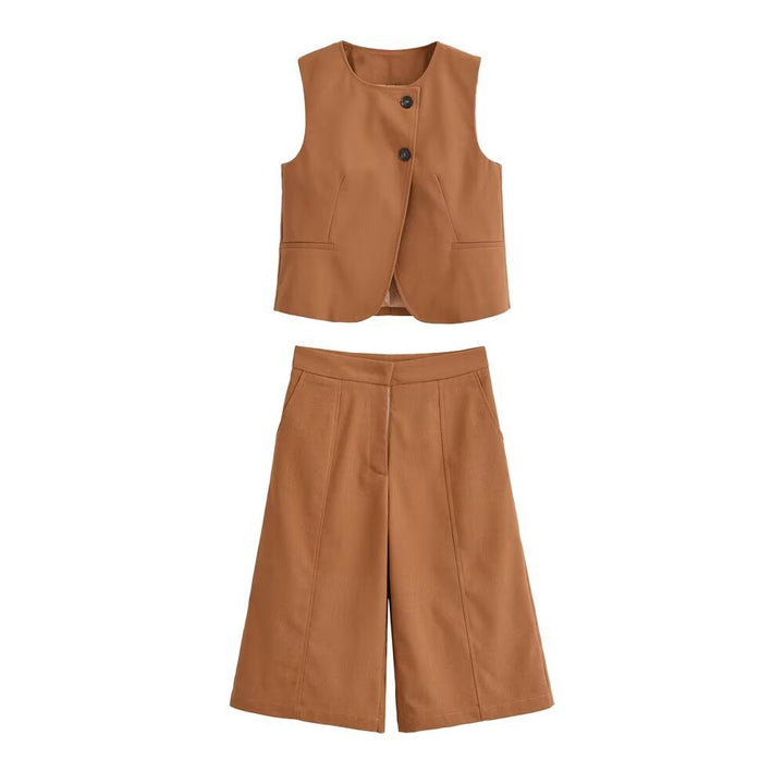 Damen elegante Weste mit Knopfdetails und seitlichen Eingrifftaschen Drune