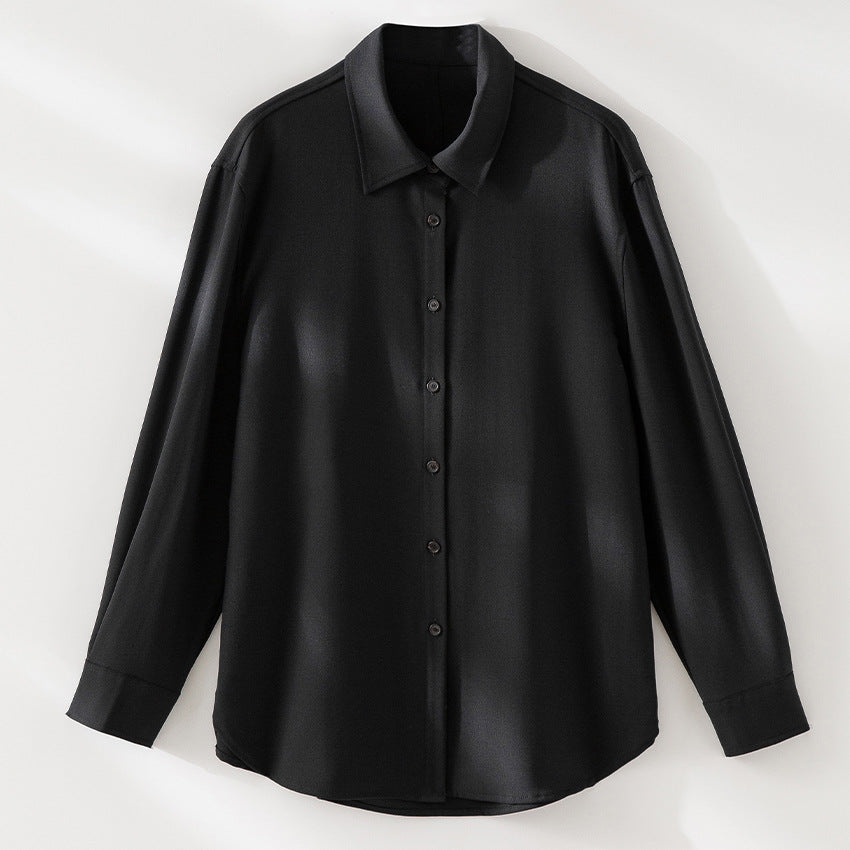 Damen Oversized Seidiges Hemd mit durchgehender Knopfleiste und Hemdkragen Drune