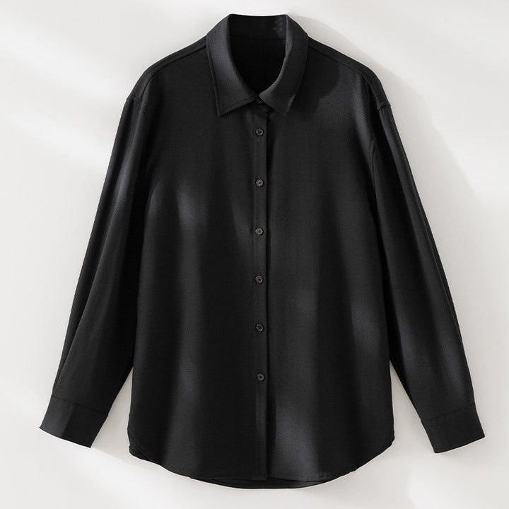 Damen Oversized Seidiges Hemd mit durchgehender Knopfleiste und Hemdkragen Drune