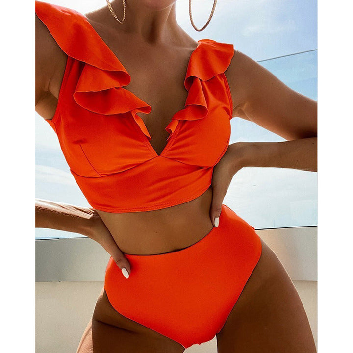 Damen Bikiniset mit voluminösen Rüschendetails und hoch geschnittenem Slip Drune