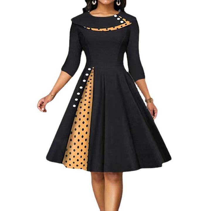 Damen Vintage Elegantes Kleid mit einzigartigem Polka-Dot-Design und ausgestelltem Rock Drune
