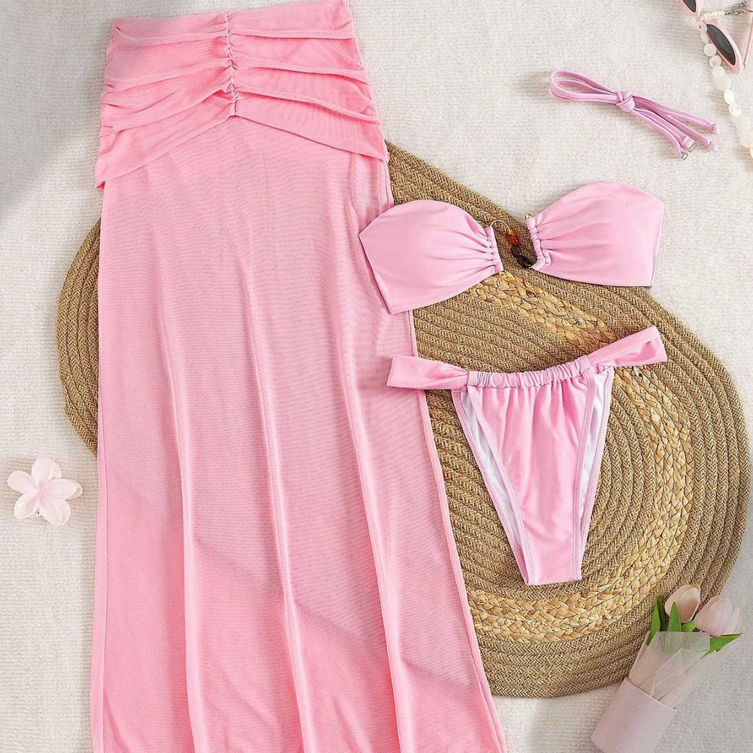 Damen Bandeau-Bikini mit fließendem Maxi-Rock Drune