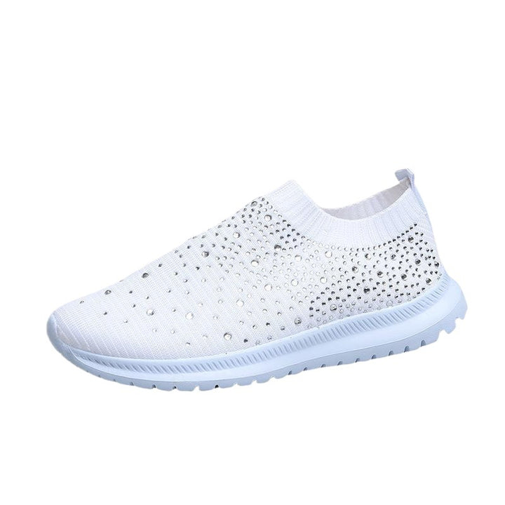 Damen nan gestrickter Slip-On Sneaker mit Strassbesatz, elastischem Schaft und stoßdämpfender EVA-Sohle Drune