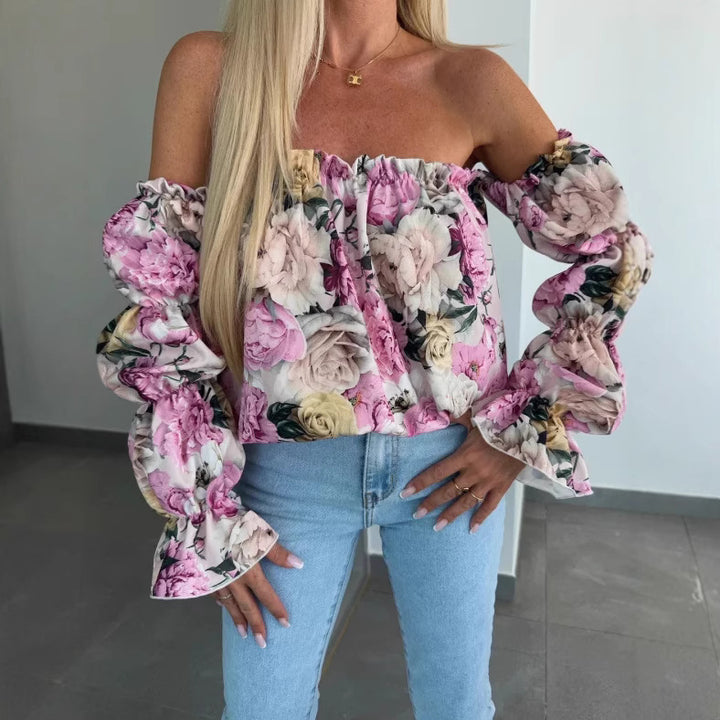 Damen Bluse mit schulterfreiem Schnitt und Volantärmeln Drune