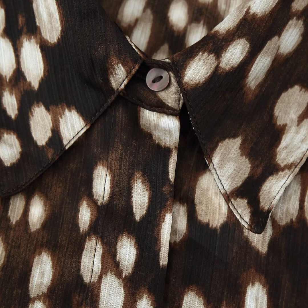 Damen Seidenähnliche Hemdbluse mit Tupfen-Print und verdeckter Knopfleiste Drune