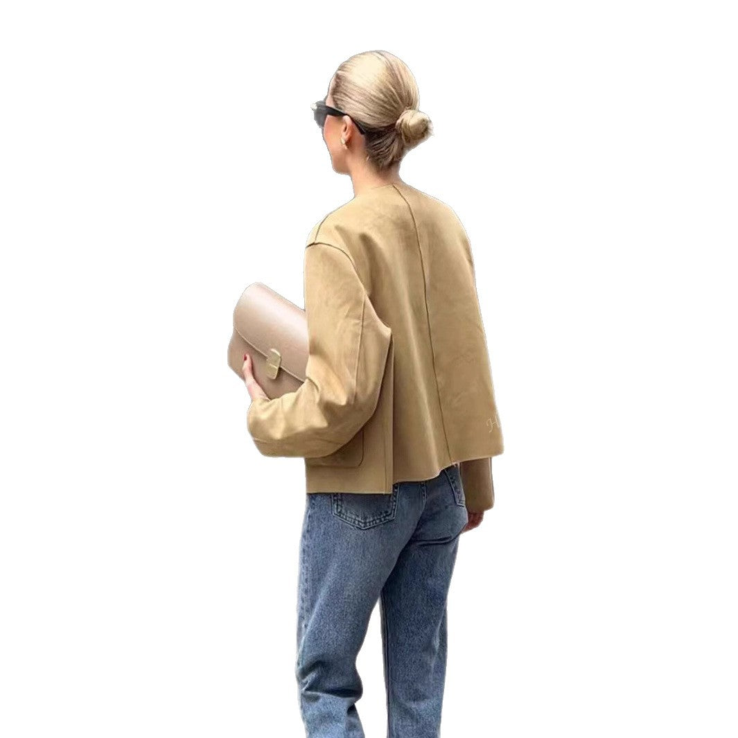 Damen modische Kurzjacke mit praktischen Taschen und Knopfverschluss Drune