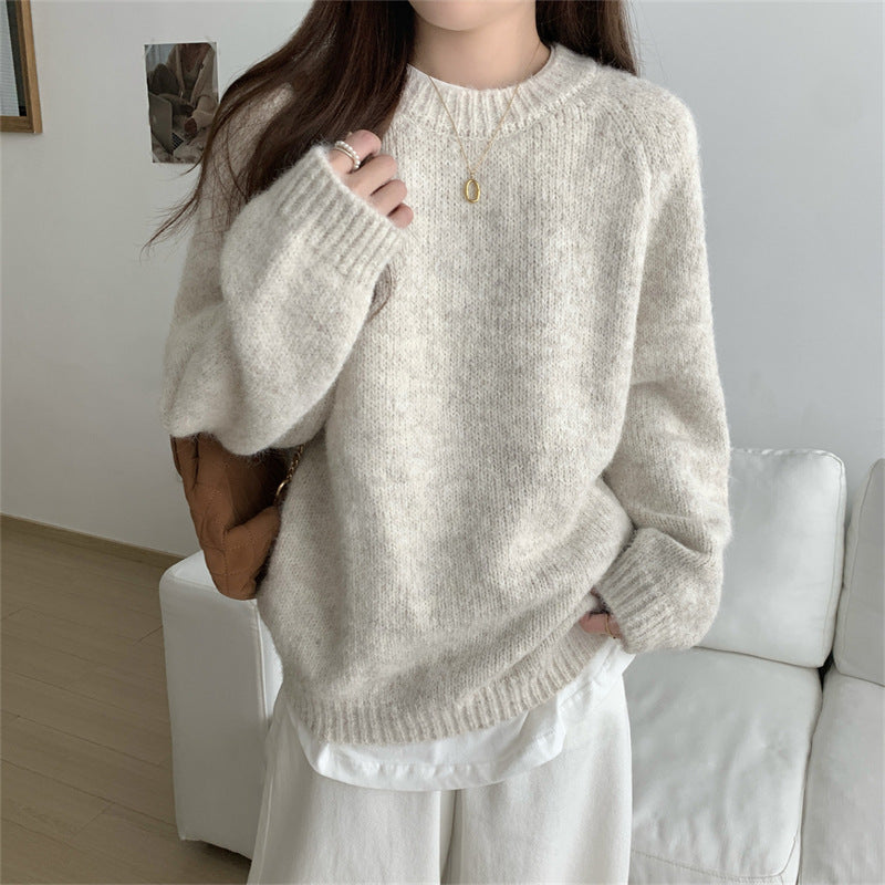 Damen lässiger Strickpullover mit Rundhalsausschnitt und weichem Material Drune