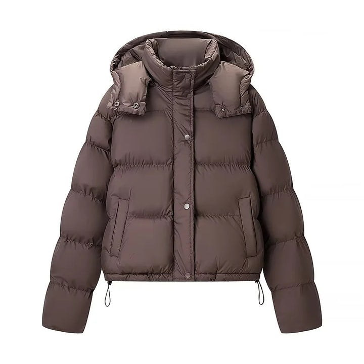 Damen nan kurzer gesteppter Pufferjacke mit abnehmbarer Kapuze und Tunnelzugsaum Drune