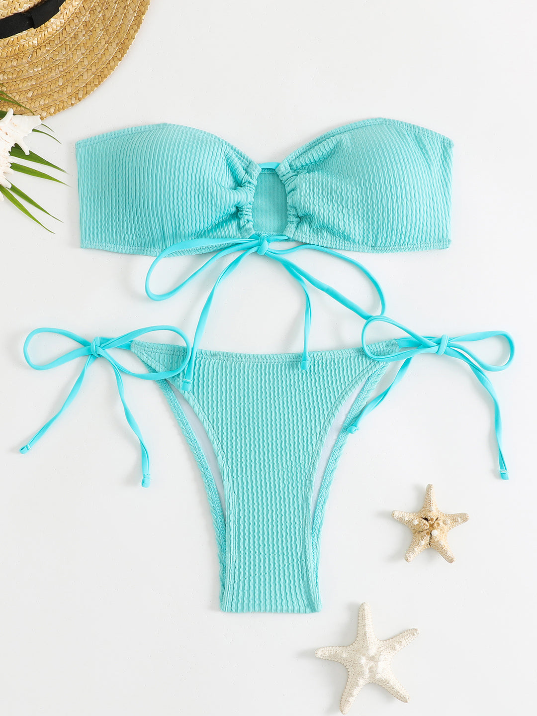 Damen Bandeau-Bikini-Set mit Klettverschluss und verstellbaren Bindebändern Drune
