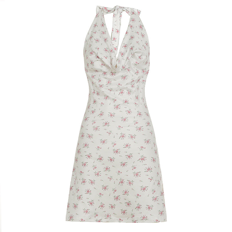 Damen luftiges Sommerkleid mit verspieltem Blumenmuster und tiefem V-Ausschnitt Drune