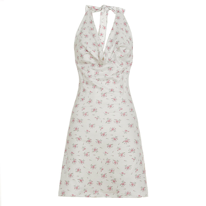 Damen luftiges Sommerkleid mit verspieltem Blumenmuster und tiefem V-Ausschnitt Drune