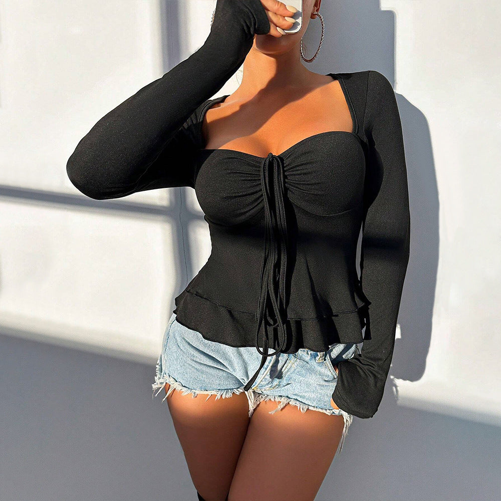 Damen elegantes Oberteil mit schicker Raffung und langem Arm Drune