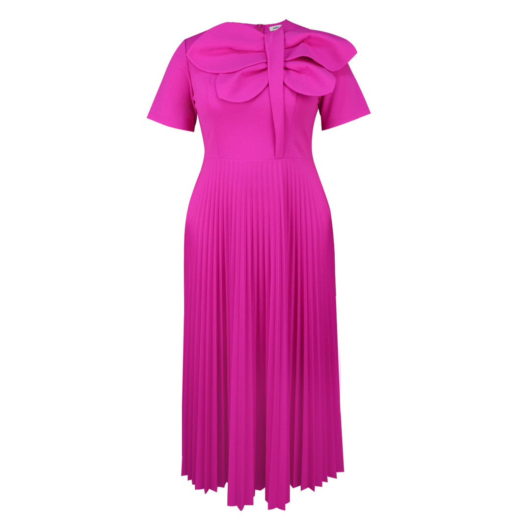 Damen plissiertes Maxikleid mit voluminösem Schleifenkragen Drune
