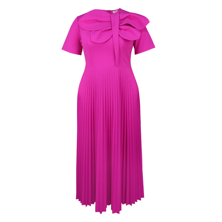Damen plissiertes Maxikleid mit voluminösem Schleifenkragen Drune