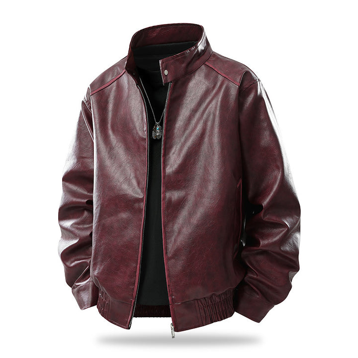 Herren Modern geschnittene Kunstleder-Fliegerjacke mit Stehkragen, Reißverschluss und elastischem Saum Drune