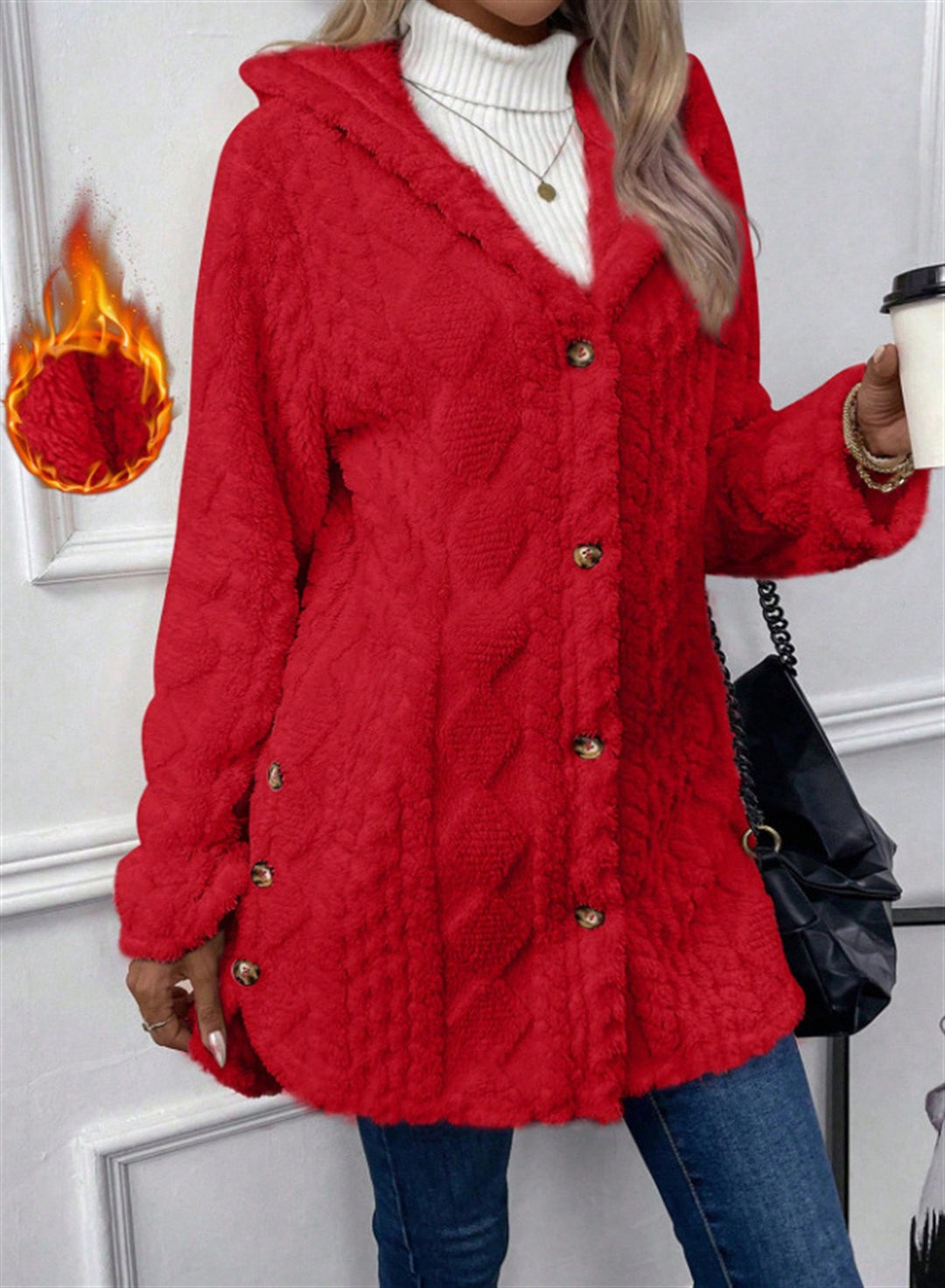 Damen Kuschelige Teddyjacke mit Knopfverschluss Drune