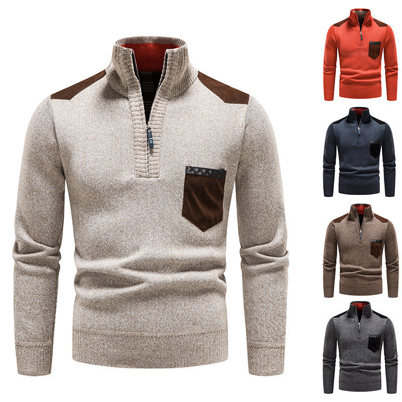 Herren feinstrukturierter Troyer-Pullover mit Halbzipp und Brusttasche Drune