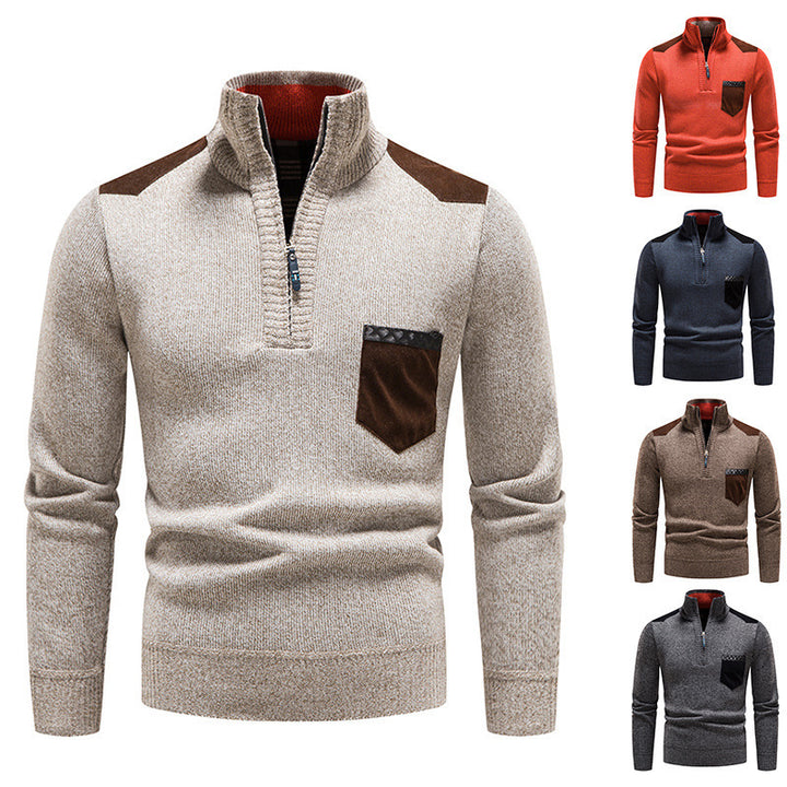 Herren feinstrukturierter Troyer-Pullover mit Halbzipp und Brusttasche Drune