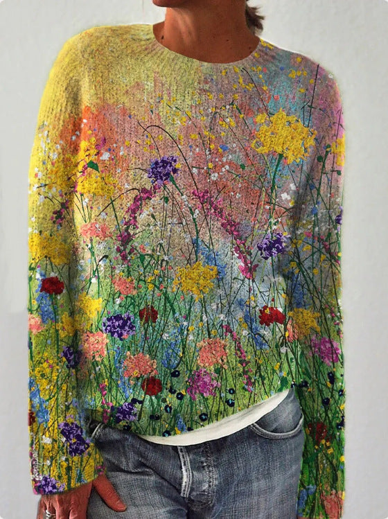 Drune | Gestrickter Damenpullover mit 3D-Blumenprint