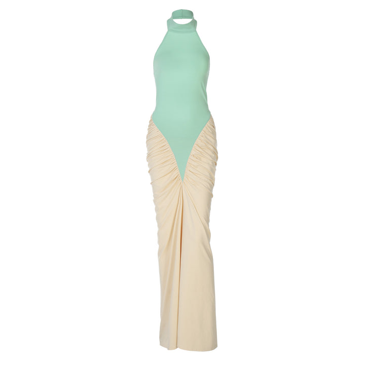 Damen Elegantes Kleid mit hochgeschlossenem Design und kunstvollen Drapierungen Drune