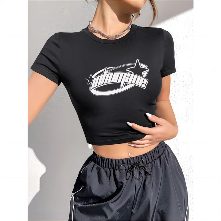 Damen cropped T-Shirt mit exklusivem Pferdemotiv und figurbetontem Schnitt Drune