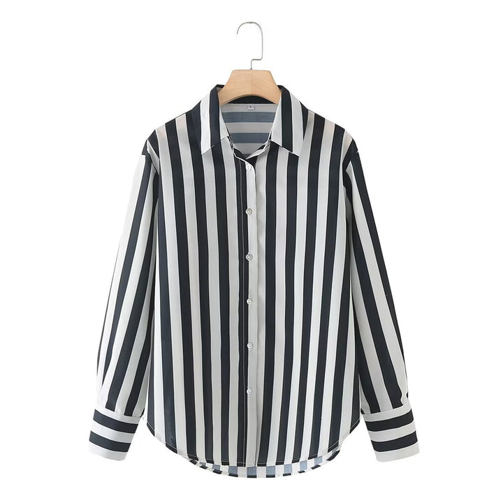 Damen elegante Bluse mit modernem Streifenmuster und klassischem Kragen Drune