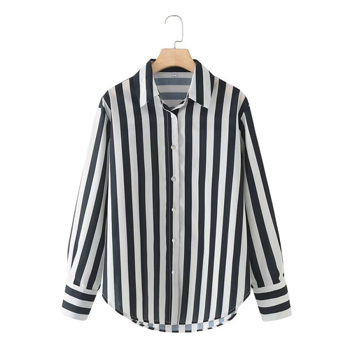 Damen elegante Bluse mit modernem Streifenmuster und klassischem Kragen Drune