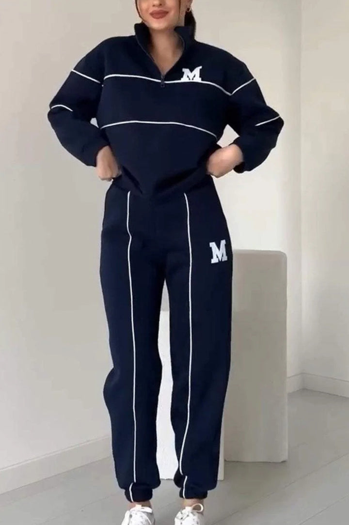 Damen sportliches Fleece-Anzugset mit Stehkragen und praktischen Taschen Drune