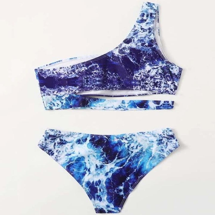 Damen Sport-Bikini mit asymmetrischem Schnitt und modischem Wasser-Motiv Drune