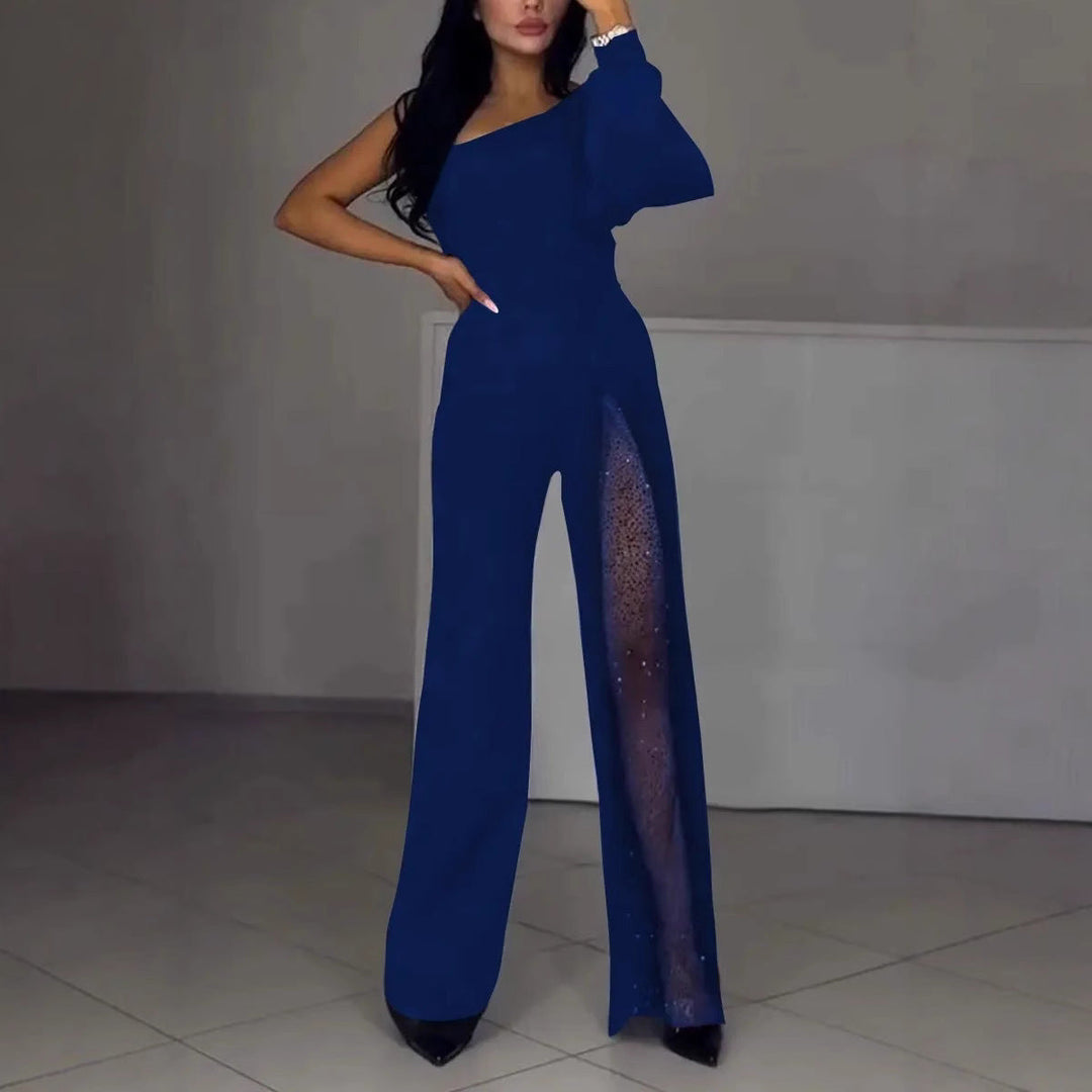 Asymmetrischer einseitiger Damen-Jumpsuit mit Paillettenpanel Drune