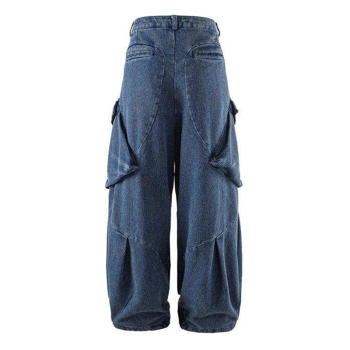 Damen Weite Cargo-Jeanshose mit hoher Taille, markanten Teilnähten und dekorativen Taschen Drune