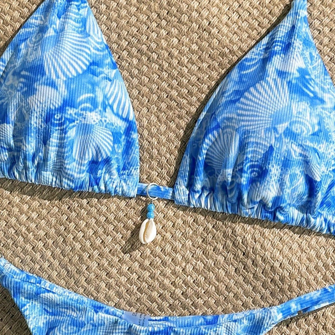 Damen sexy Triangel-Bikini mit maritimem Blumendesign Drune