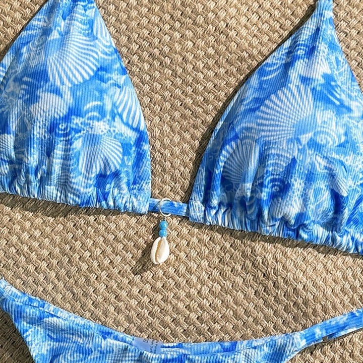 Damen sexy Triangel-Bikini mit maritimem Blumendesign Drune