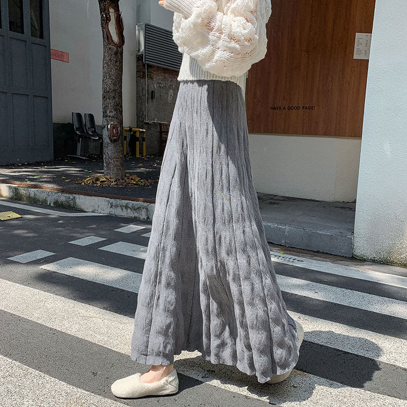 Damen Langer, eleganter Strickrock mit feinem Wellenmuster Drune