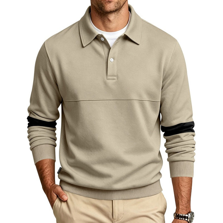Herren Sportlich-lässiges Polo-Sweatshirt mit Halbknopfleiste und Ärmelkontrast Drune
