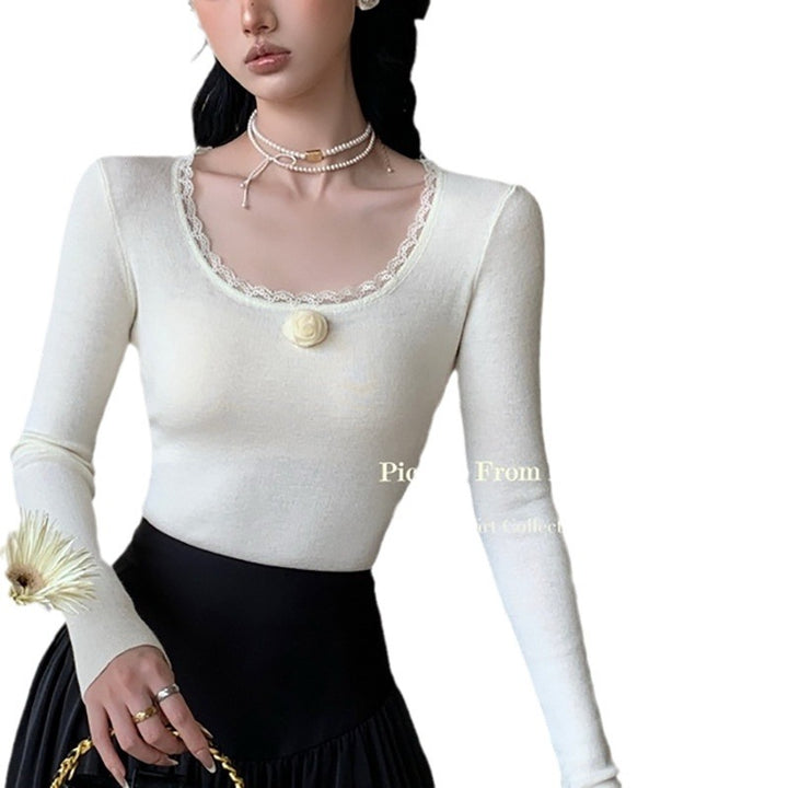 Damen Langarmshirt mit romantischen Spitzenakzenten und floralen Details
