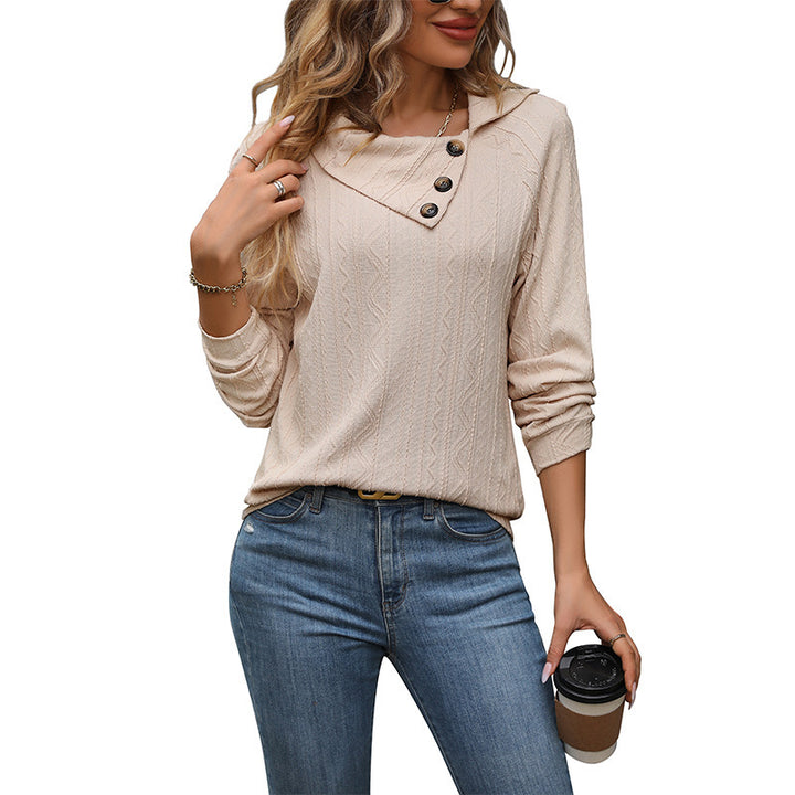 Damen Strickoberteil mit asymmetrischem Kragen und Knopfdetails Drune
