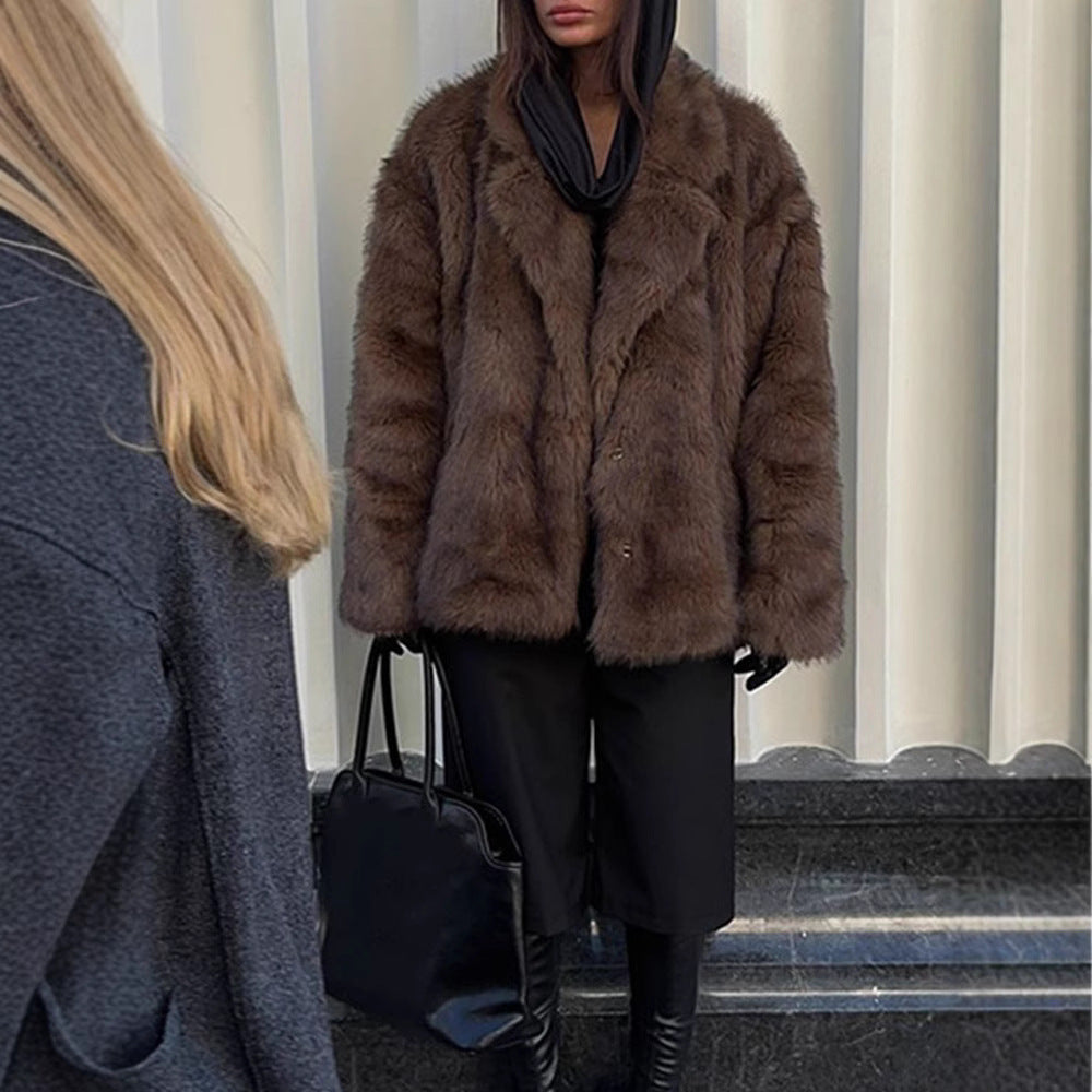 Damen Kunstfelljacke im oversized Design mit lässigem Schnitt Drune