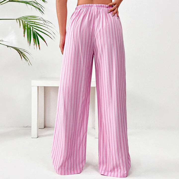 Damen weite Freizeithose mit elastischem Bund und trendigem Streifenmuster Drune