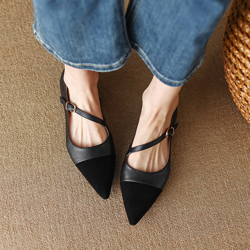 Damen Slingback Ballerinas mit klassischem Riemchen und spitzem Design Drune