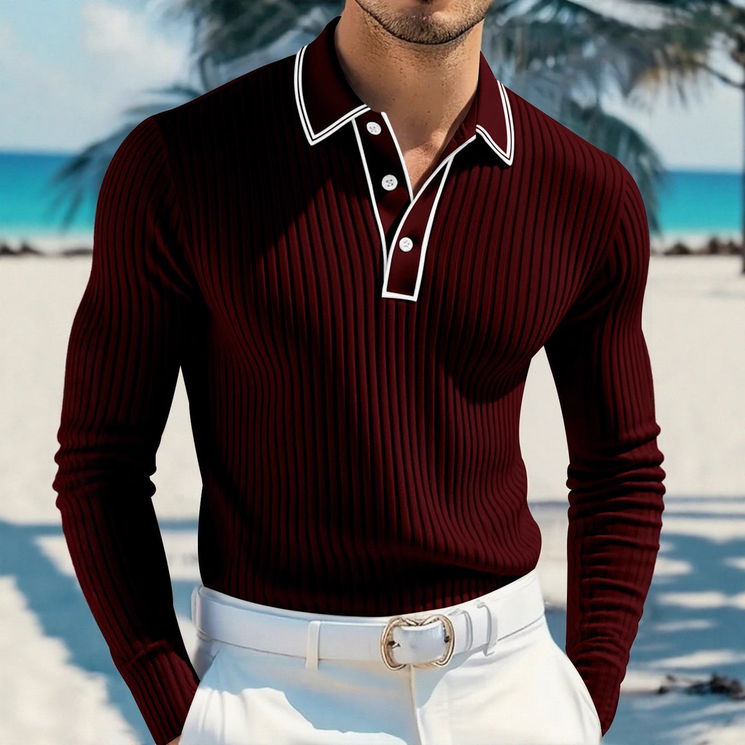 Herren Elegantes Langarm Poloshirt Drune