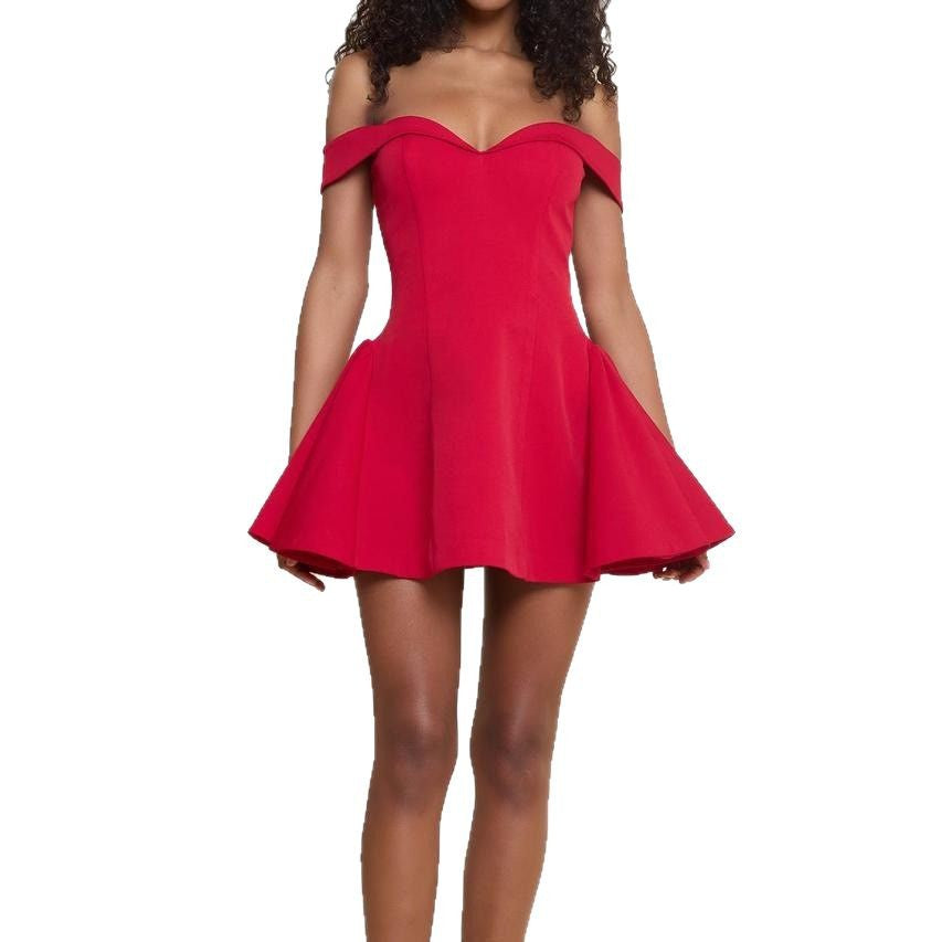 Damen nan kurzes schulterfreies A‑Linienkleid mit Herz‑Ausschnitt, taillierter Korsage und Eingrifftaschen Drune