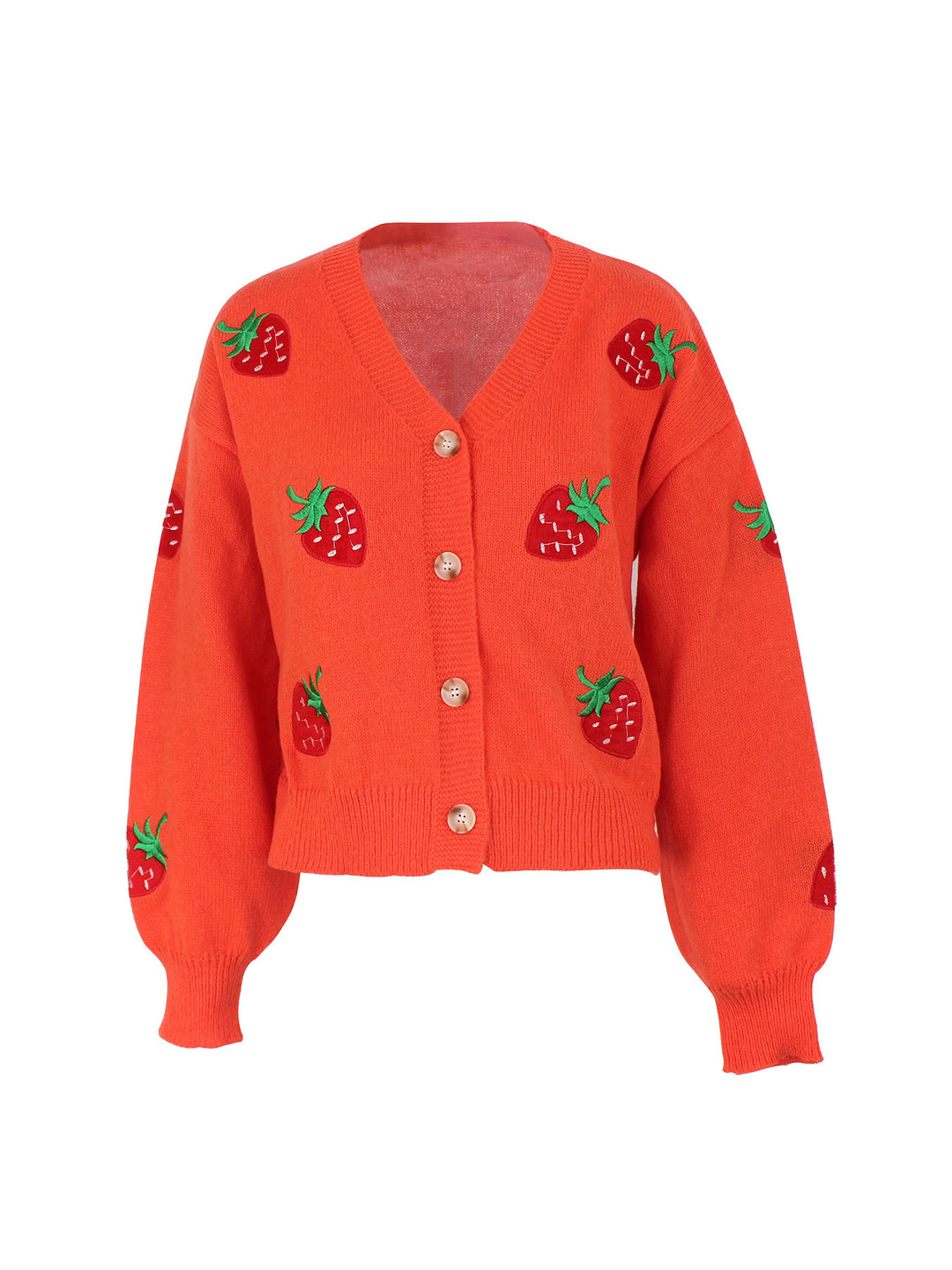 Damen verspielter Strickcardigan mit Erdbeerstickerei Drune
