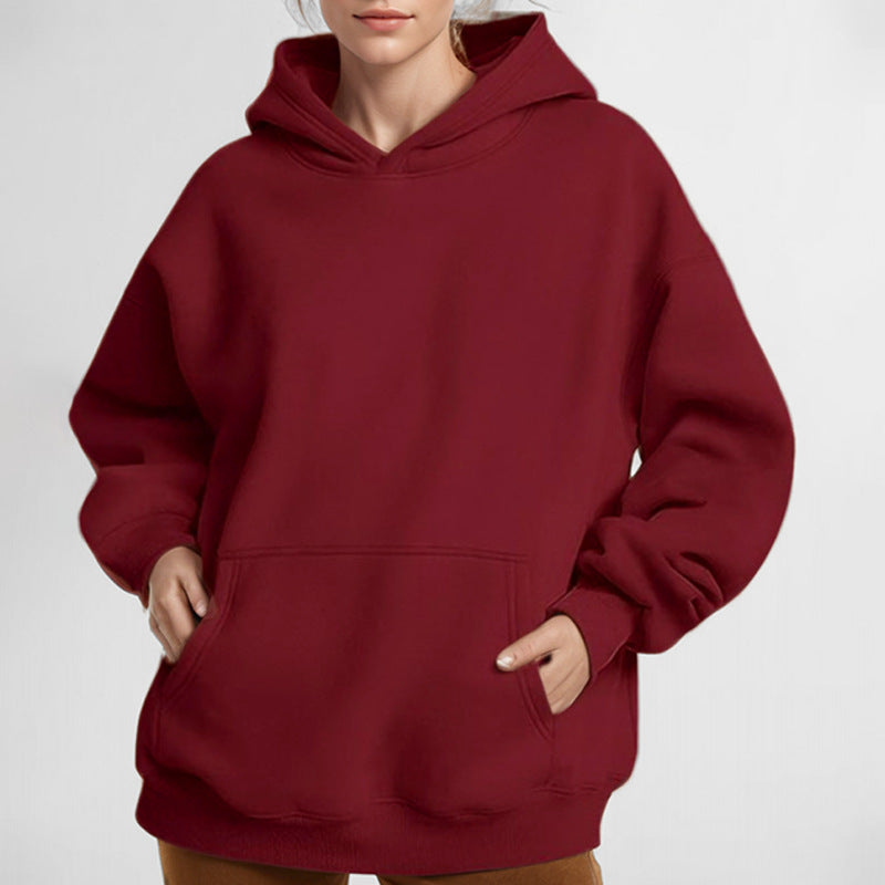 Damen nan lockerer Kapuzenpullover aus French Terry mit tiefer Schulterpassform und Kängurutasche Drune